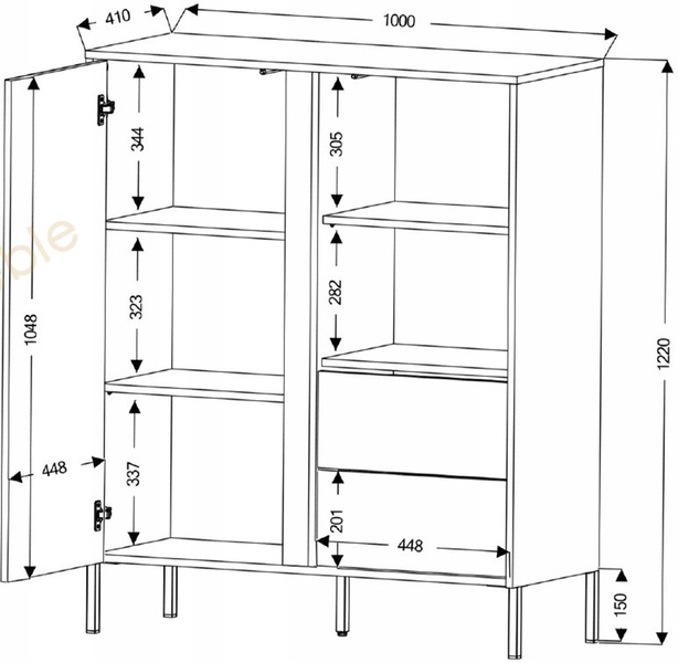 Komoda MIA 1 100cm, szuflady, Dąb Odwieczny / Czarny