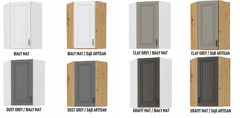 Szafka kuchenna górna narożna STILO 60x60 GN-90 (45°) 1F CLAYGREY/BIAŁY MAT