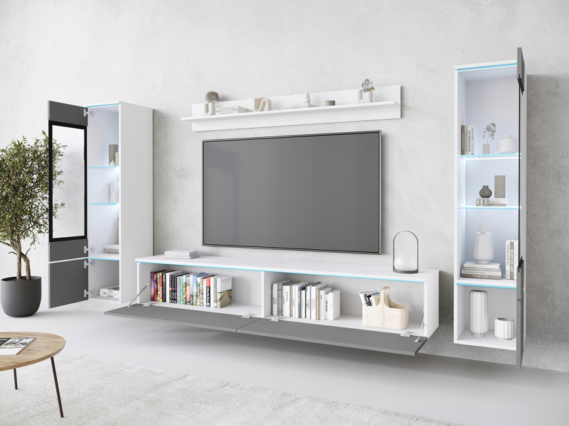 Meblościanka VERA II Zestaw mebli Biały / Szary Połysk