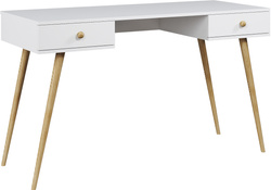 Biurko BOHO z szufladami, drewniane nogi BIAŁY MAT