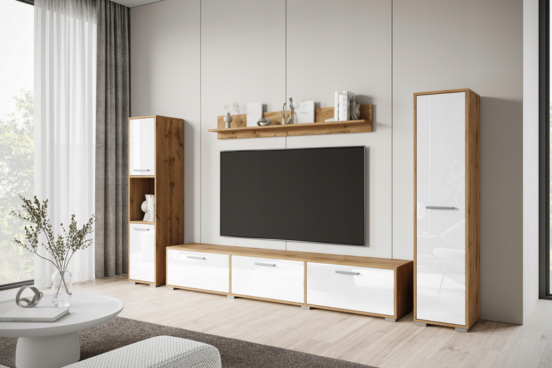 Meblościanka Zestaw mebli BOGOTA XL salon Dąb Wotan / Biały Połysk