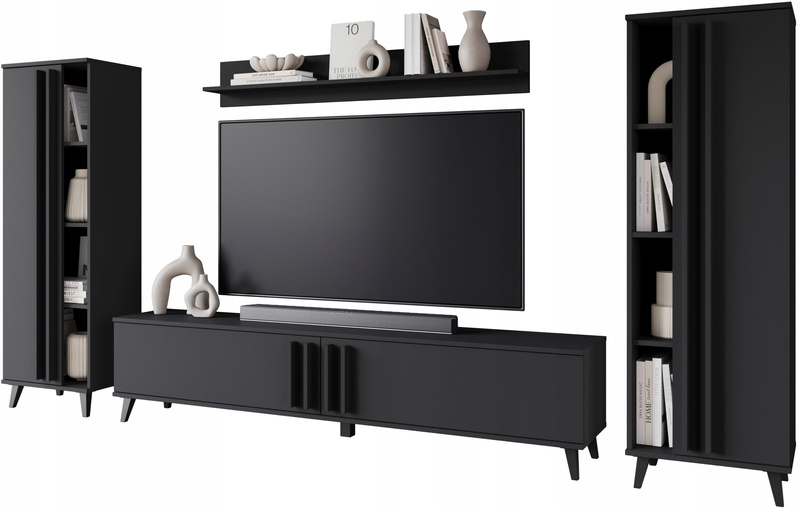 Meblościanka HELSINKI I Zestaw mebli, salon, Czarny Grafit