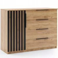 Komoda loftowa SORENTO 120cm lamele szuflady Dąb Craft Złoty / Czarny