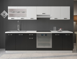 Meble kuchenne OMEGA zestaw mebli BIAŁY/CZARNY 260cm