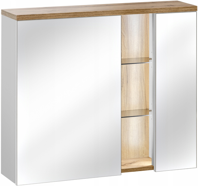 Szafka z lustrem 80cm, 2 drzwi, Meble BAHAMA BIAŁY / DĄB WOTAN