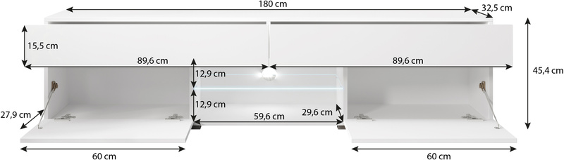 Szafka RTV CARRERA 180cm Biały / Biały Połysk