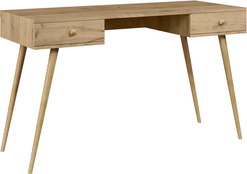 Biurko BOHO z szufladami, drewniane nogi DĄB CRAFT ZŁOTY