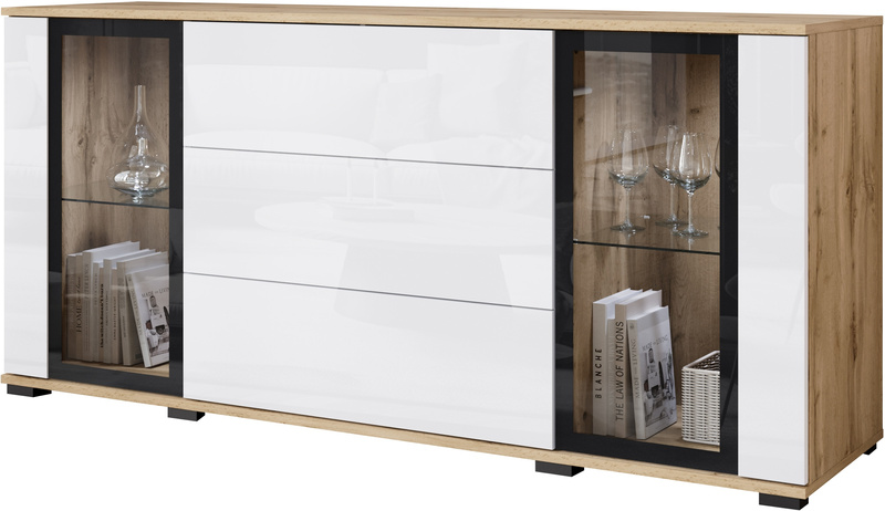Komoda CARO 150cm Dąb Wotan / Biały Połysk