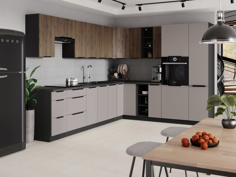 Szafka kuchenna słupek MONZA 40 DK-210 2F ORZECH OKAPI / CZARNY MAT
