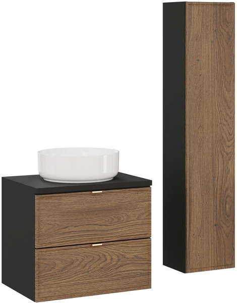 Zestaw mebli blat umywalka słupek Meble łazienkowe TALIA Dąb Casella/Czarny