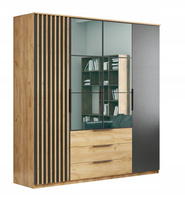 Szafa loftowa SORENTO 200cm lustro, lamele DĄB CRAFT ZŁOTY / CZARNY