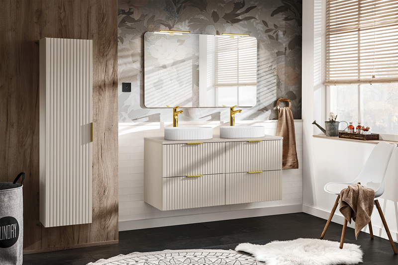 Meble łazienkowe ADEL OAK 120, Zestaw z umywalkami nablatowymi, Lustro LED