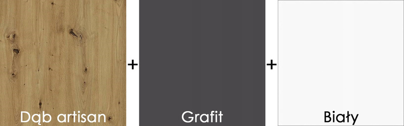 Szafa KEVIN 1 120cm szuflady, Meble Młodzieżowe Dąb / Grafit / Biały