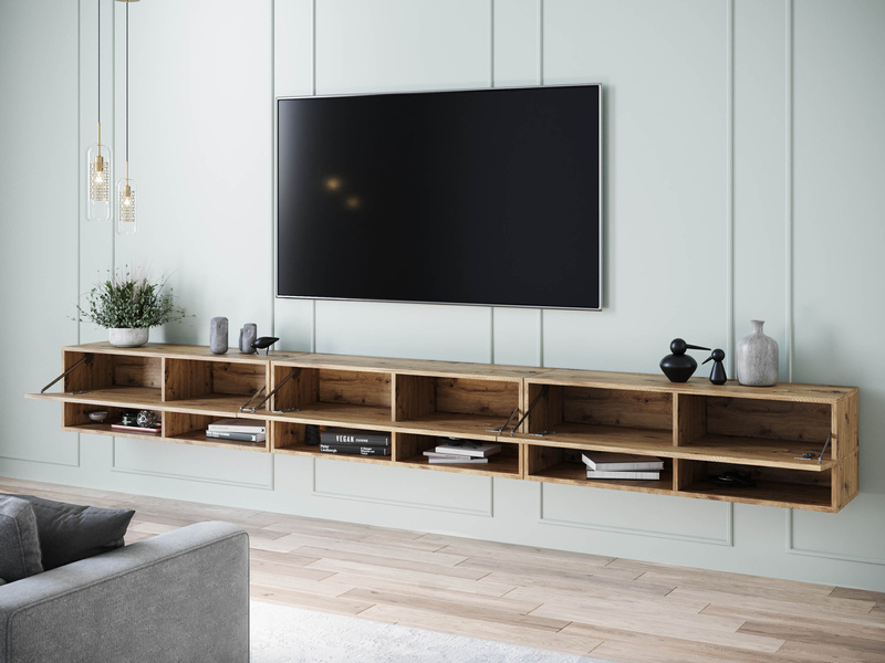 Szafka RTV do salonu wisząca stojąca A 300cm DĄB WOTAN