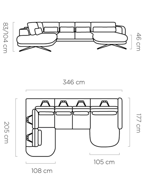 Narożnik ILUSIO XL 346 cm, Elektryczny wysuw siedziska, Regulacja Oparć