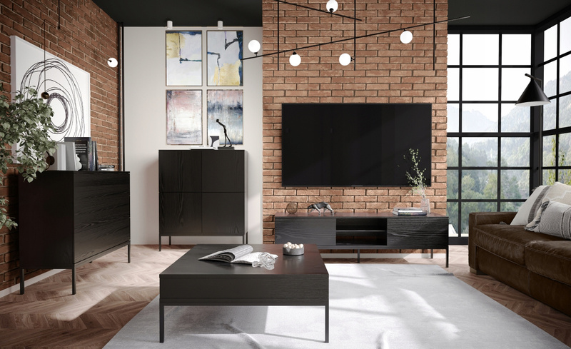 Komoda INDUST 100cm, 3 szuflady, metalowe nogi CZARNY