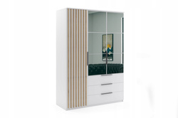 Szafa loftowa SORENTO 150cm lustro, lamele BIAŁY / DĄB CRAFT ZŁOTY