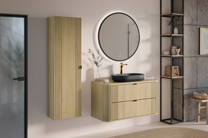 Zestaw mebli 80cm z blatem, szuflady, Meble łazienkowe OVALIA Dąb Cremona