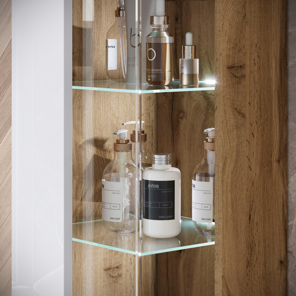 Meble łazienkowe NAIROBI umywalka, lustro DĄB WOTAN / BIAŁY POŁYSK