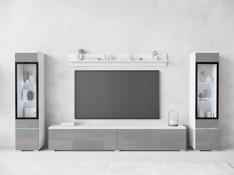 Meblościanka VERA II Zestaw mebli Biały / Szary Połysk