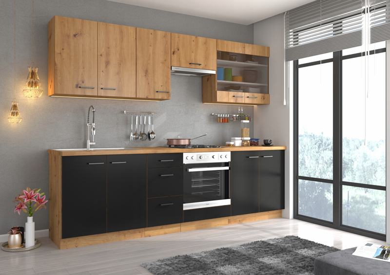 Szafka kuchenna MODENA 60 DK-210 2F CZARNY MAT/DĄB ARTISAN