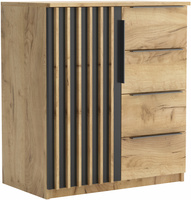 Komoda loftowa SORENTO 80cm lamele szuflady Dąb Craft Złoty / Czarny