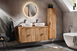 Meble łazienkowe ADEL OAK 120, Zestaw z umywalkami nablatowymi, Lustro LED