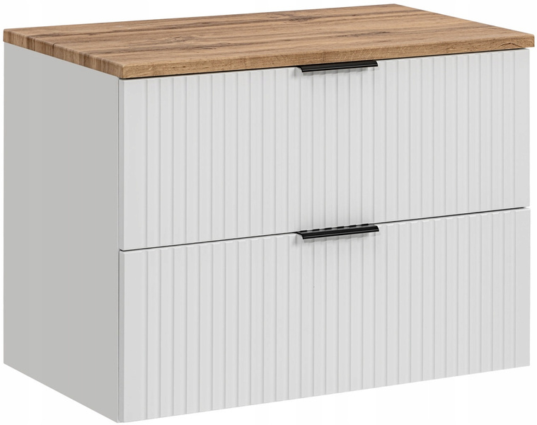Szafka z blatem 80cm, szuflady, Meble łazienkowe ADEL BIAŁY / DĄB WOTAN