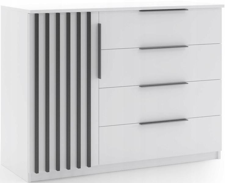 Komoda loftowa ATENA 120cm lamele szuflady Biały / Czarny