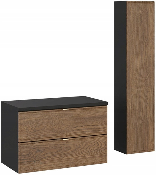 Zestaw mebli 80cm z blatem słupek Meble łazienkowe TALIA Dąb Casella/Czarny