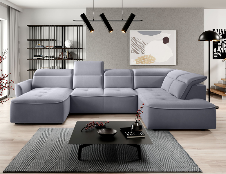 Narożnik z funkcją spania MURILLO XL 350 cm, Elektryczny wysuw siedziska, Zagłówki