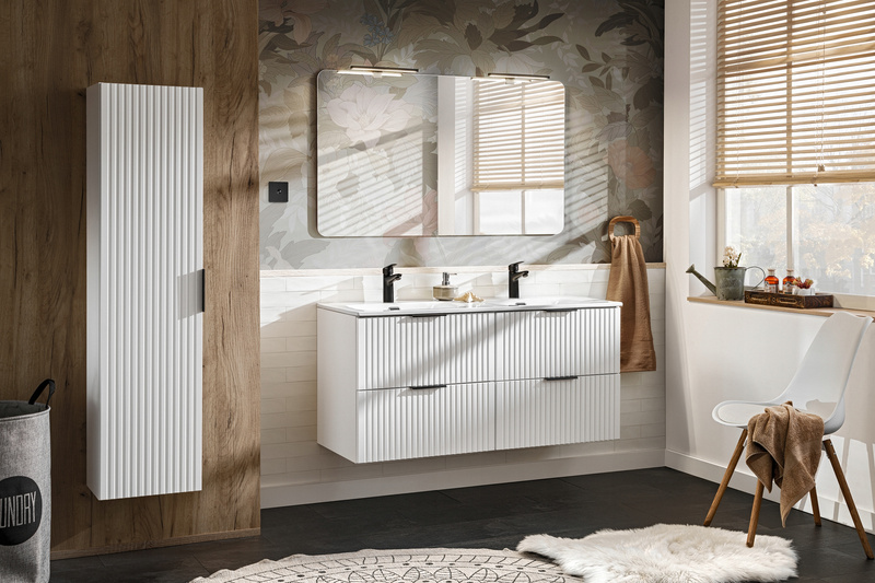 Meble łazienkowe ADEL OAK 120, Zestaw z umywalkami nablatowymi, Lustro LED