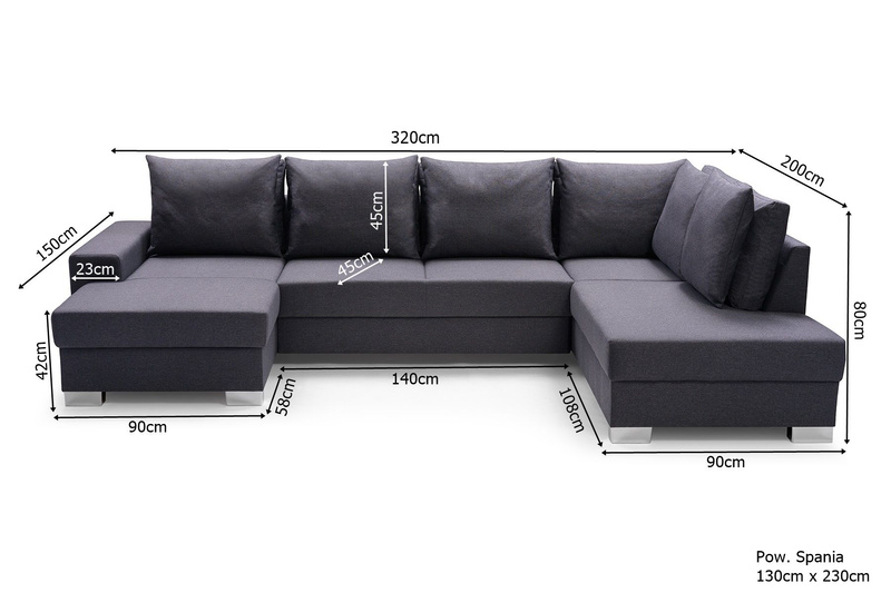 Duży Narożnik z funkcją spania OXI 320 cm, Rogówka, Rozkładany, W kształcie U