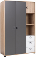 Szafa KEVIN 1 120cm szuflady, Meble Młodzieżowe Dąb / Grafit / Biały