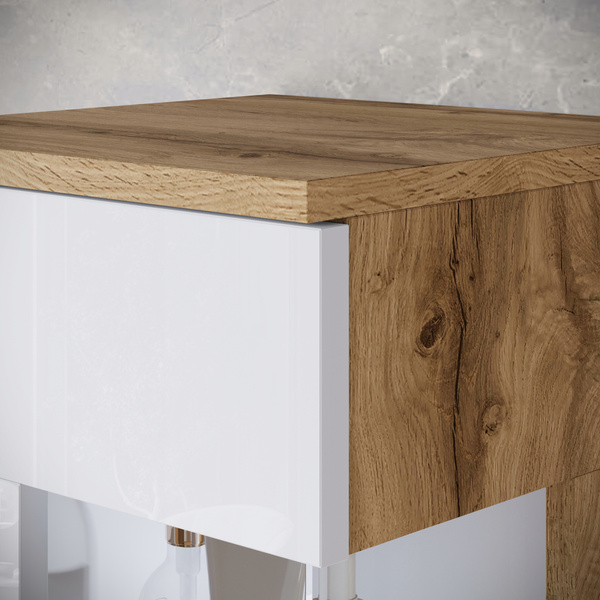 Meble łazienkowe NAIROBI umywalka, lustro DĄB WOTAN / BIAŁY POŁYSK