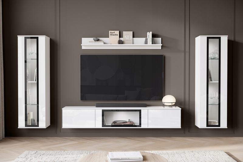 Meblościanka CARO Zestaw mebli, salon Biały / Biały Połysk