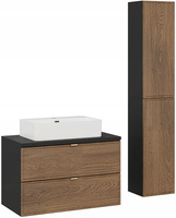 Zestaw mebli 80cm blat, słupek, Meble łazienkowe TALIA Dąb Casella/Czarny