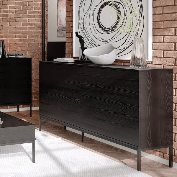 Komoda INDUST 150cm, 6 szuflad, metalowe nogi CZARNY