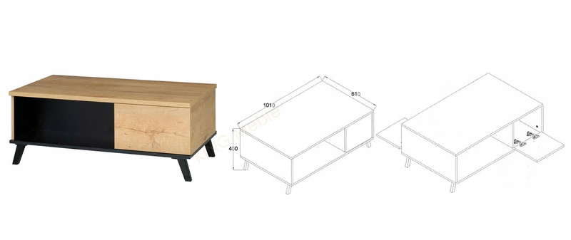 Stolik kawowy JOHN 8, Ława 121cm, Meble do Salonu JOHN Dąb Lefkas/Czarny
