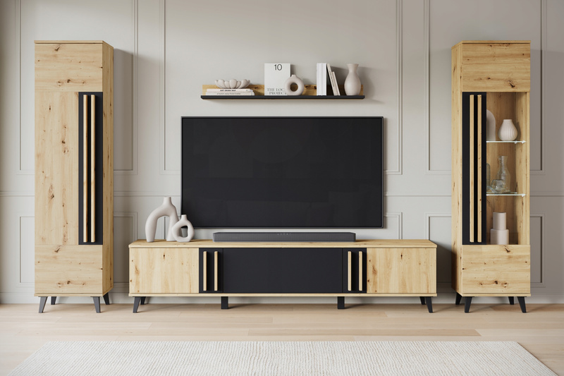 Meblościanka HELSINKI II Zestaw mebli, salon, Dąb Artisan / Czarny Grafit