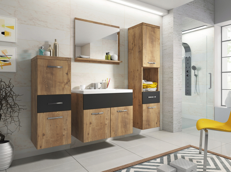 Meble do łazienki ALBA KASTANIEN BRESLAU / CZARNY GRAFIT, umywalka, lustro