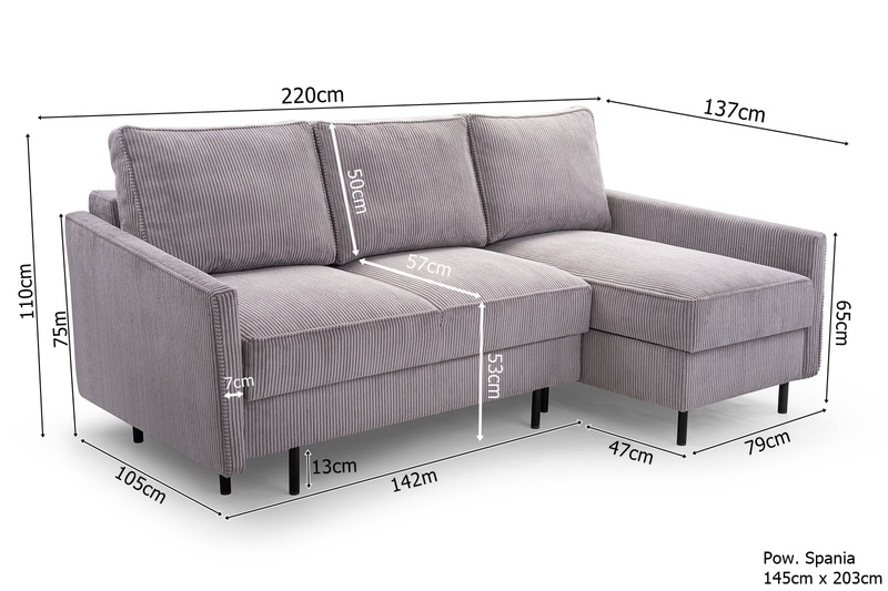 Narożnik z funkcją spania ROBIN 220 cm, Rogówka