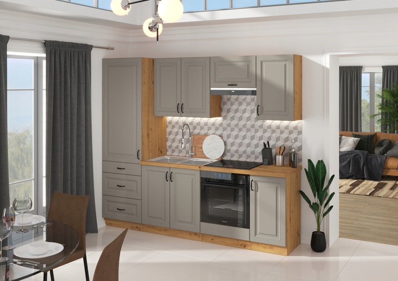 Szafka kuchenna dolna narożna STILO 90x90 DN 2F BB CLAYGREY/DĄB ARTISAN