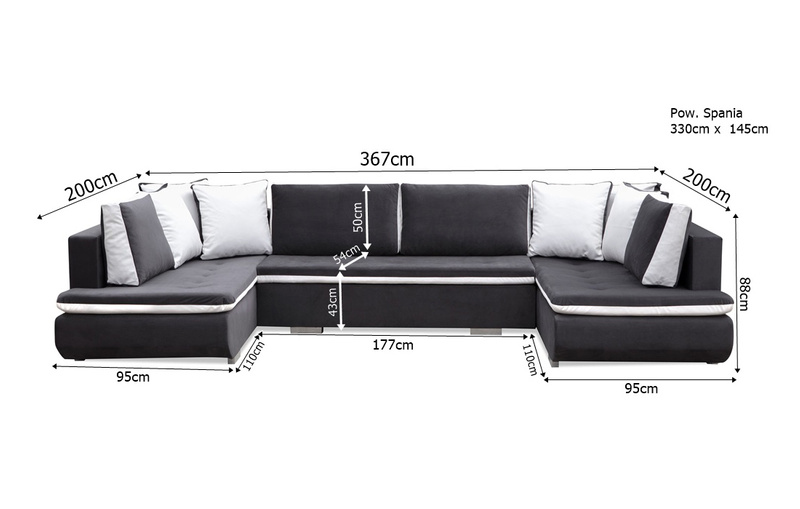 Narożnik z funkcją spania ARGENT U 367 cm, Rogówka, Rozkładany