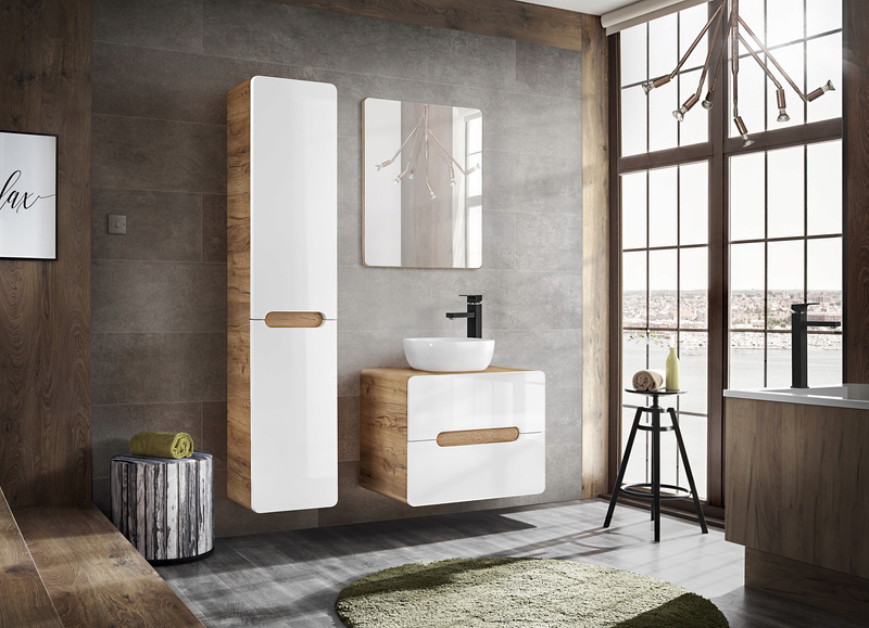 Szafka pod umywalkę 823 40cm, Meble łazienkowe ARUBA Dąb Craft/Biały Połysk