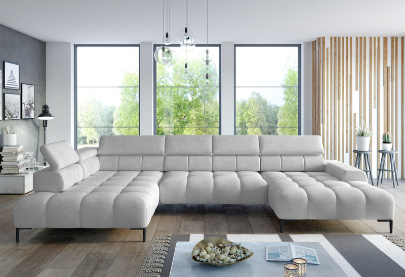 Narożnik PLAZA XL 385 cm, Elektryczna regulacja siedziska, Zagłówki