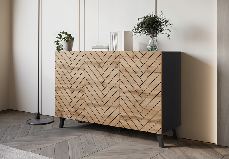 Komoda PHUKET 120 Czarny Grafit Jodełka