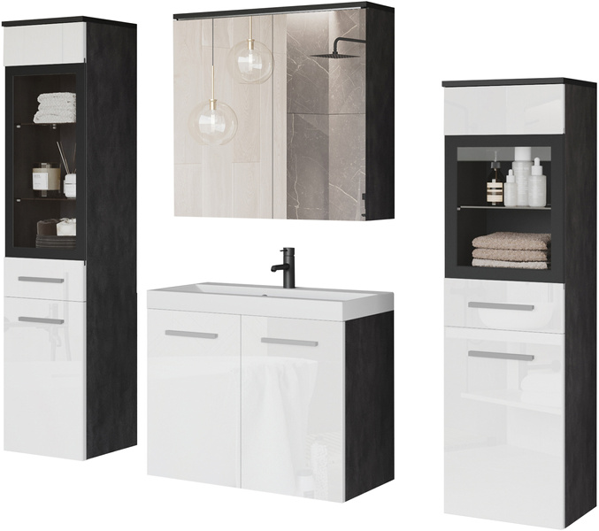 Meble łazienkowe MADRIT II, umywalka, lustro MATERA / BIAŁY POŁYSK