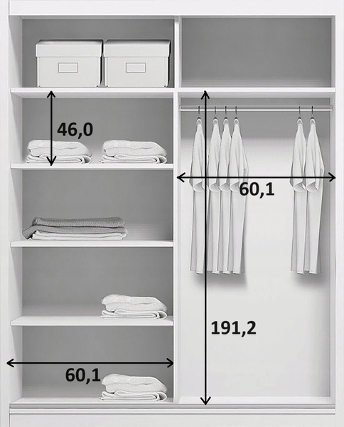 Szafa przesuwna A11 125 / 245 / 62 lustro, różne kolory i rozmiary