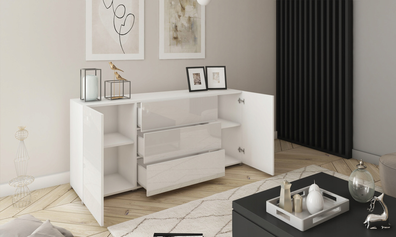 Komoda BERLIN 150 Biały / Biały Połysk